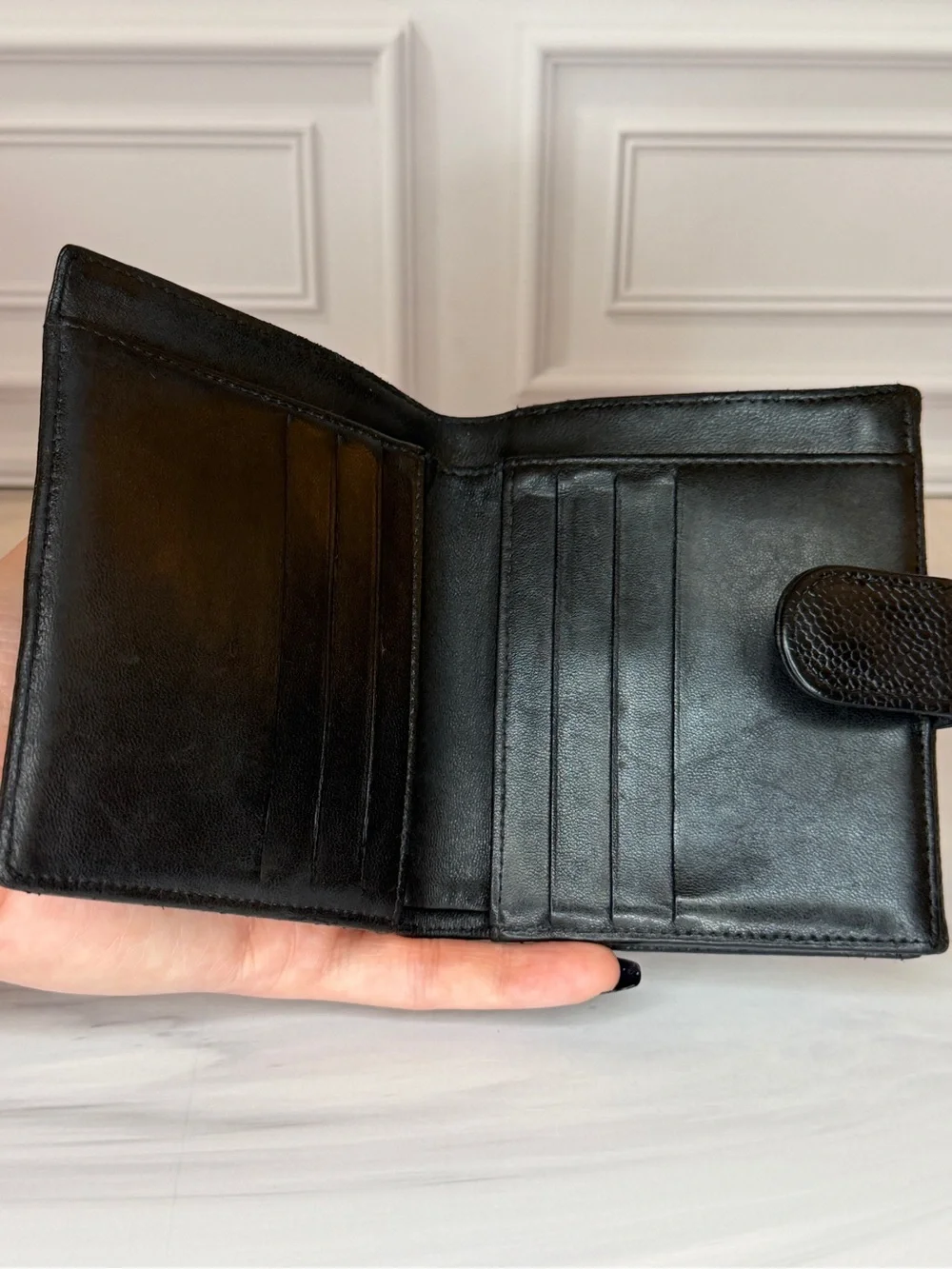 CHANEL Cambon Ligne Black Caviar Leather Snap Bifold Wallet With Dust Bag